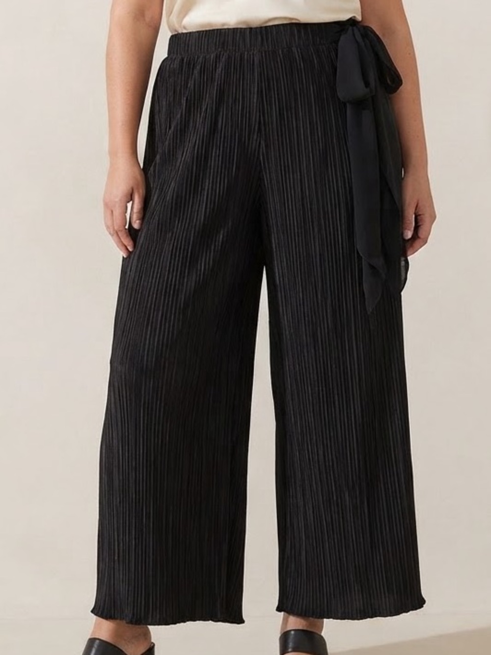 Dressbarn Black Classic Dressy Pleated Wide-Leg Tie-Waist Pants Plus Size 22 24